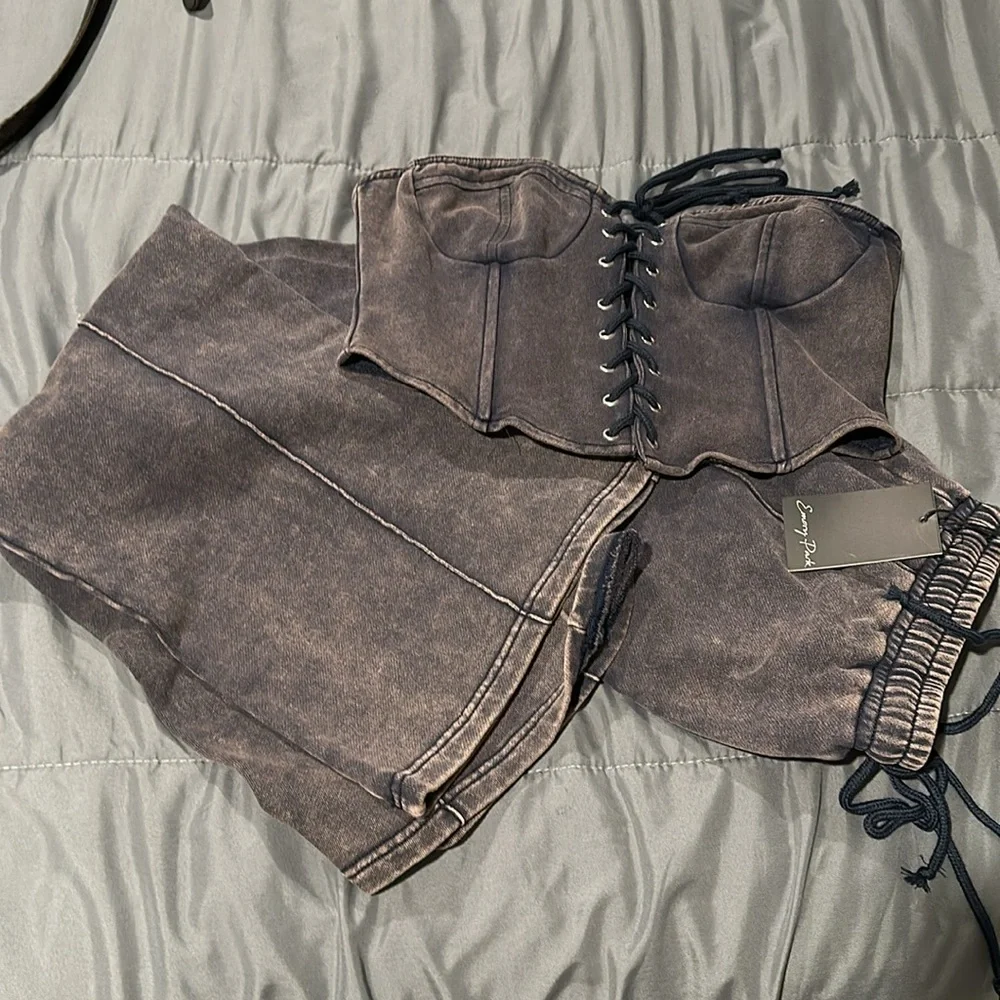 Vici 2 piece fleece set corset top and baggy pants size L in both - Picture 1 of 4